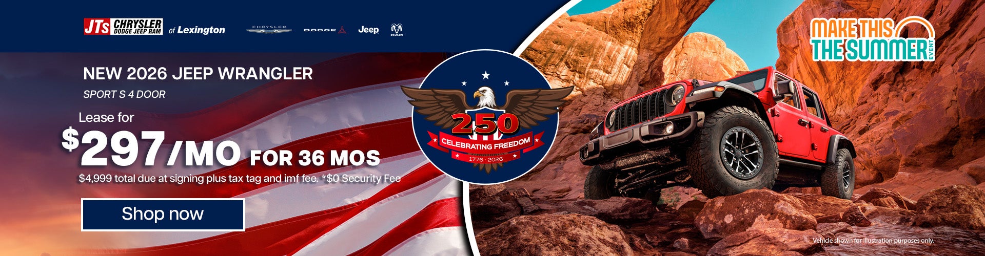2026 Jeep Wrangler Sport S 4 Door Lease for $297/mo 